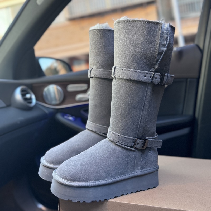 Luxury Boots New Women's Tall Platform Snow Boots Genuine Leather Shearling Lined With Buckle Thermal Non-Slip Winter Boots