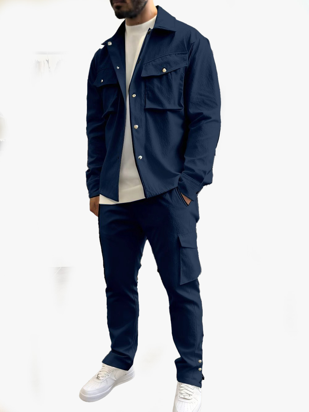 New Designer Set European style Mens Clothing Spring And Autumn Leisure Sports Multi-pocket Cargo Jacket Trousers Two piece Set plus size sweatsuit