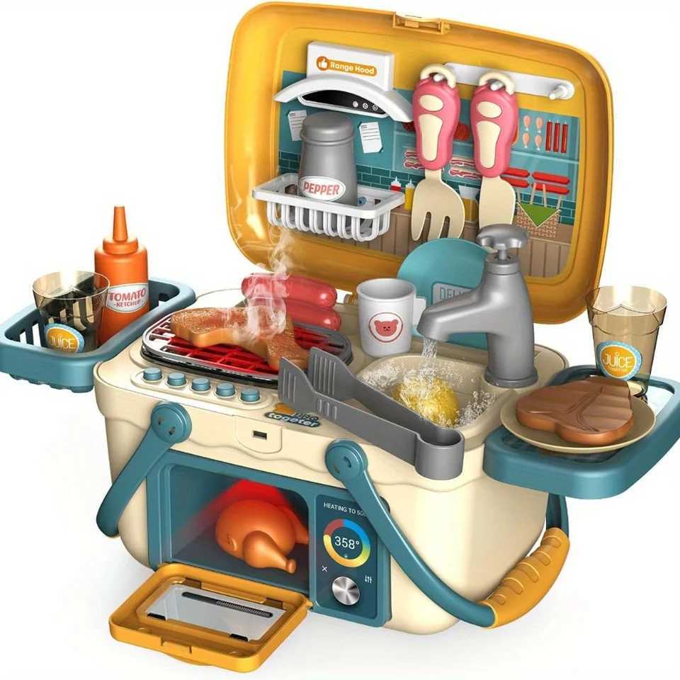 Kids Play Kitchen ToysBarbecue Play Set with Sounds Lights and Running WaterSimulation Kitchen Toys BBQ Role Play Kit for Kids C250922