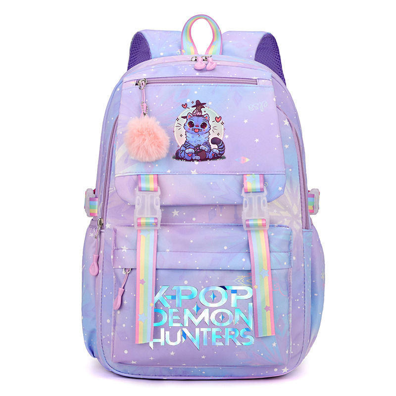 Kpop Demon Hunters Preppy Style Model School Backpack College Style Lightweight Backpack Sweet&Fresh Rainbow Backpack