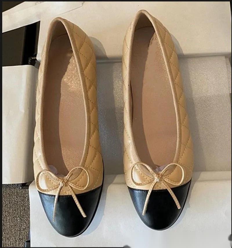 Dress designer black flat quilted leather ballet round toe women's dress shoes 35-43