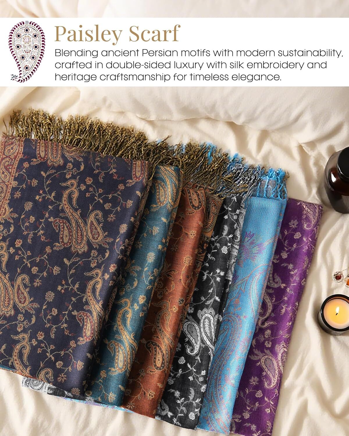 Reversible Paisley Pashmina Shawl Wraps Women Soft Exotic Indian Rave Scarf for Evening Dress Festival Scarves