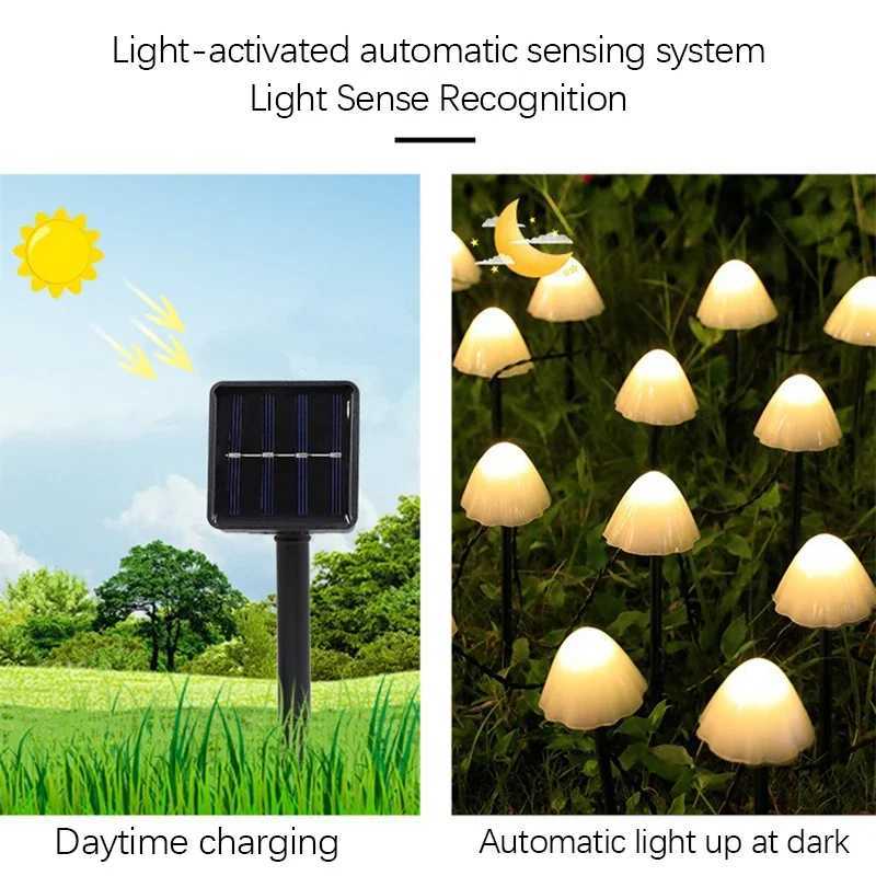 LED Solar Mushroom Lights String Set Of 1020Pcs 8 Modes Lawn Fairy Lights Outdoor Garden Patio Path Landscape Decoration Lamps C250922