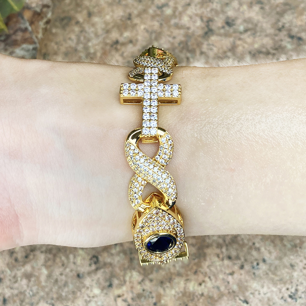 Hip Hop Colorful Eye Cross Infinite Chain Bracelet 5A Zircons Women Mens Sport Jewelry