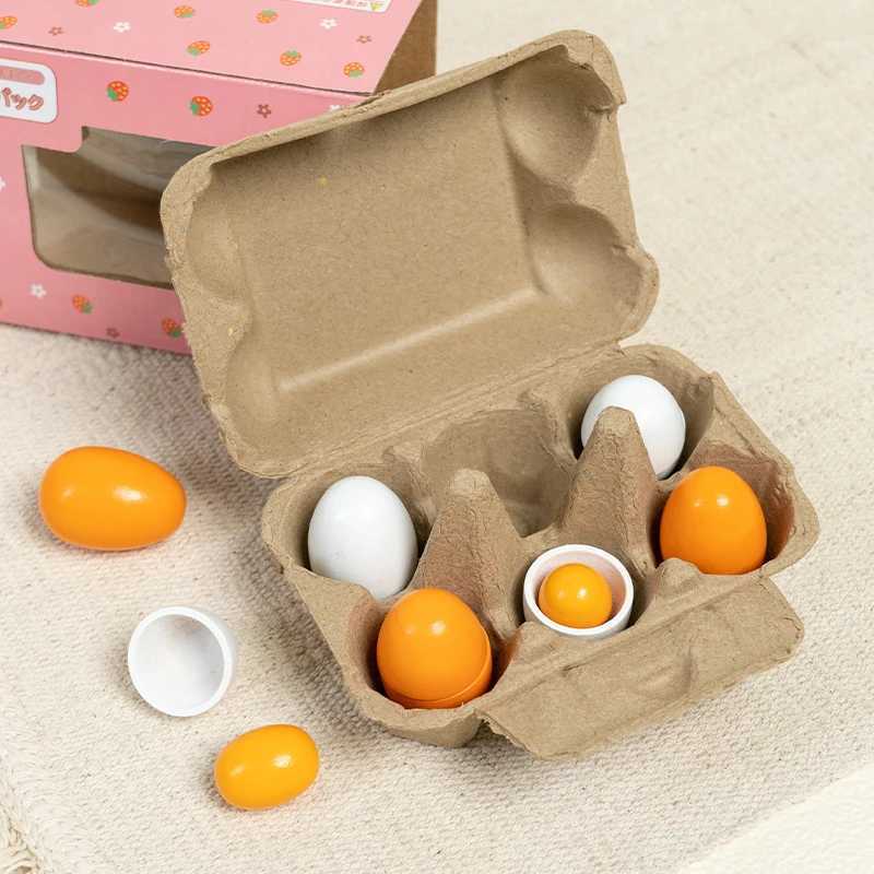 6 pieces of simulated wooden egg toy set for children pretending to play with food egg yolk kitchen food childrens toys C250922