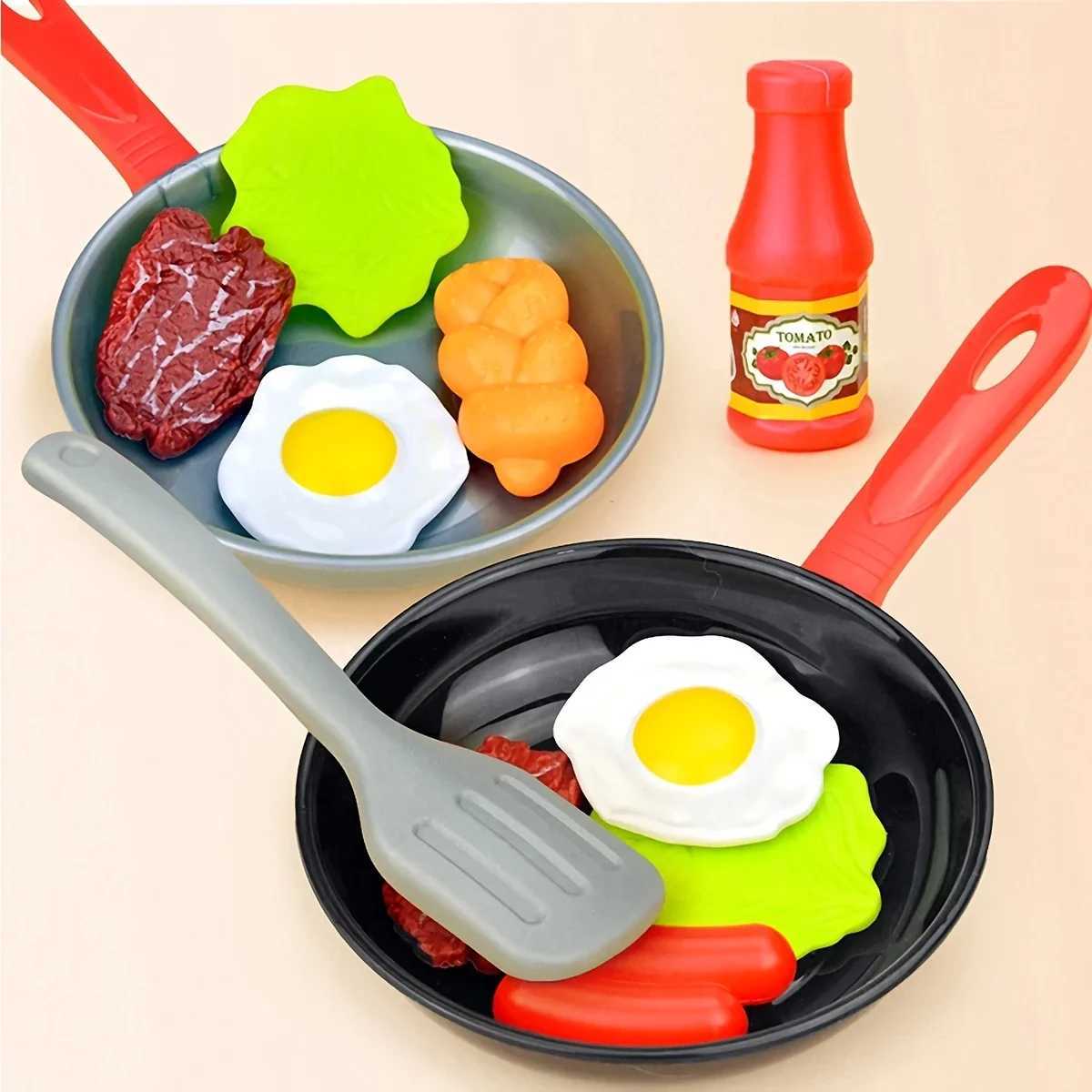 8PCS Children Kitchen Food Toys Simulation Cookware Game Set Pretend Play Pot Steak Vegetable Bread Hot Dog Omelette Kids Gift C250922