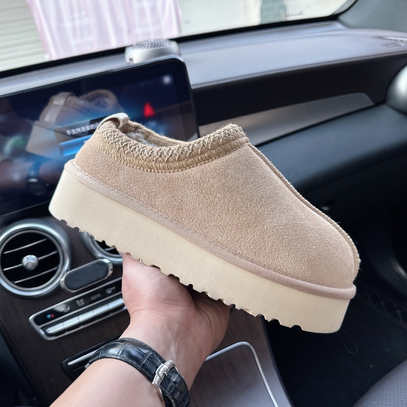 Free Shipping 2025 Women's Ethnic Bohemian Woven Platform Snow Boots Shearling Leather Wool Lined Non-Slip Winter Bootie Slippers