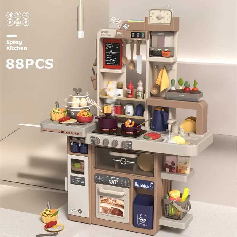New 93cm Childrens Simulated Spray Kitchen Tableware Set Sound Light Smoke Water Tableware Table Toy Christmas Gift Toy C250922