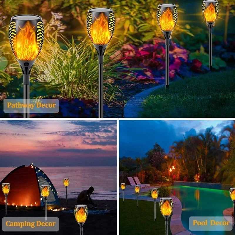 96 LED Outdoor Solar Torch Lights Waterproof Garden Patio Flickering Dancing Flame Lamp Lawn Lighting C2509221
