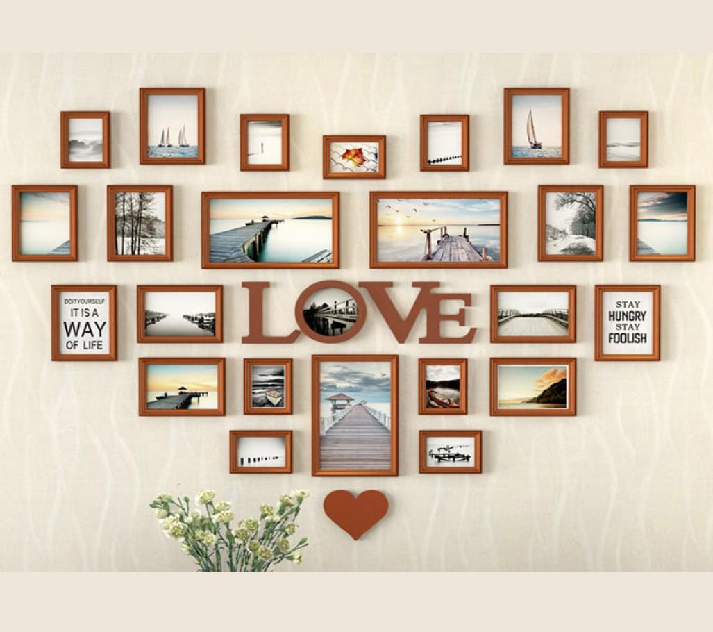Romantic Heartshaped Po Frame Wall Decoration 25 piecesset Wedding Picture Frame Home Decor Bedroom Combination Frames Set9947624