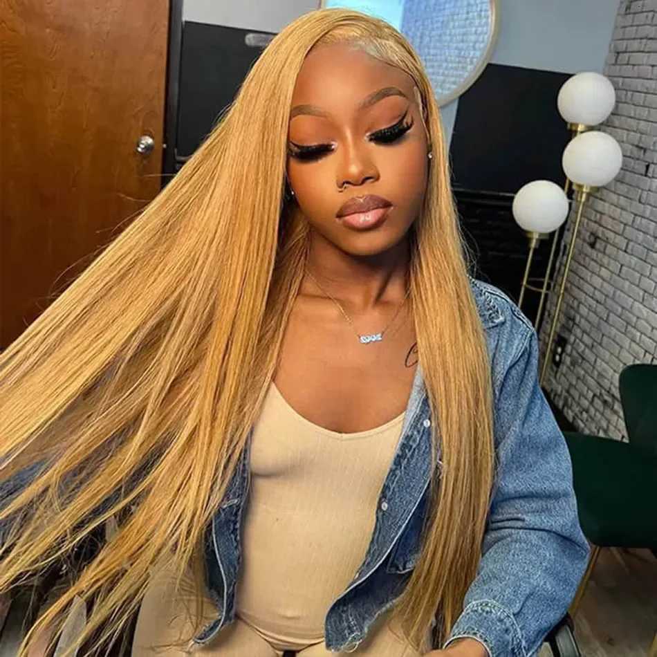 13x6 Honey Blonde HD Transparent Lace Front Wigs Human Hair 27 Colored Brazilian Bone Straight Lace Frontal Human Hair Wigs C250922