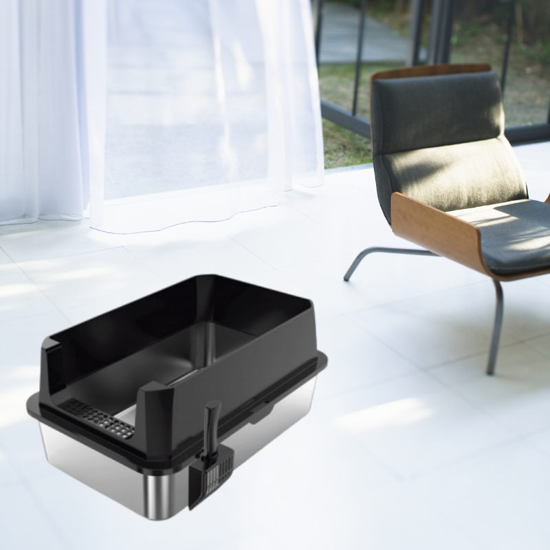 Large Pet Cat Litter Box Open Top Design with Shovel, Durable ABS & Stainless Steel Construction-JY-F