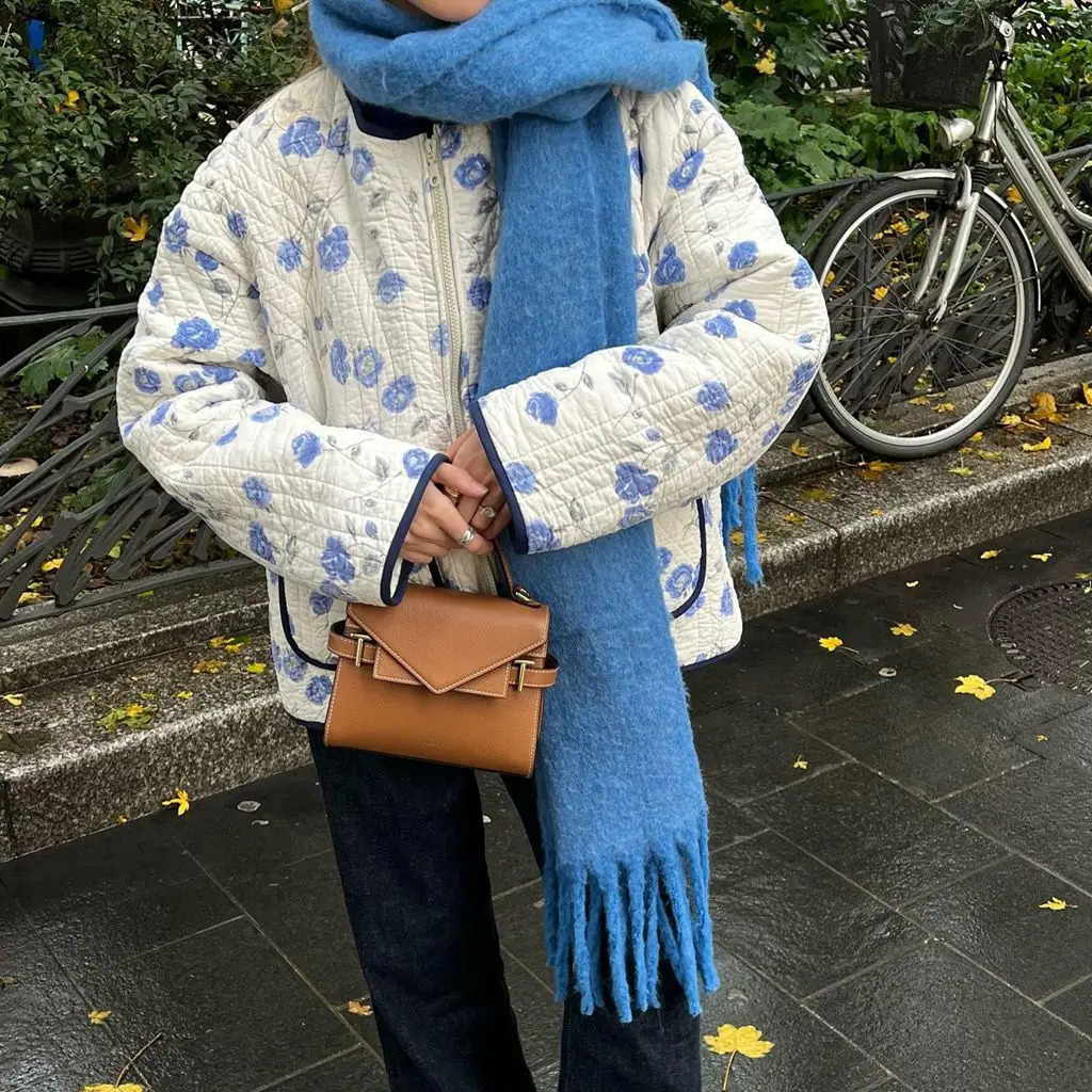 Combhasaki Womens Y2K Vintage Zip Up Cropped Jacket Aesthetic FloralStriped Lightweight Quilted Long Sleeve Coats with Pockets 250923