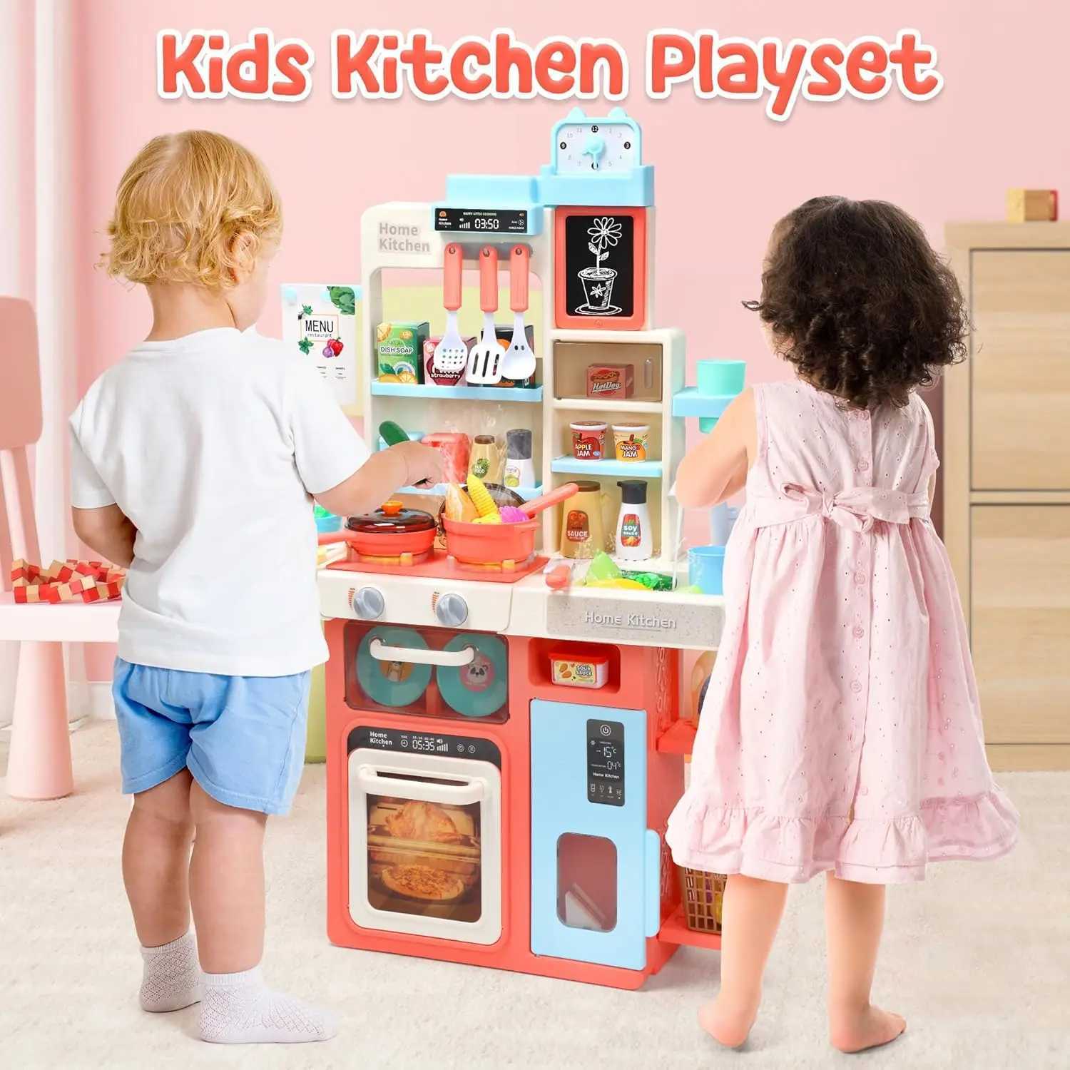 Kids Kitchen Playset Kitchen Set for Toddler with Sound and Light Cooking Stove with Steam Play Sink and Toy Kitchen Accessor C250922
