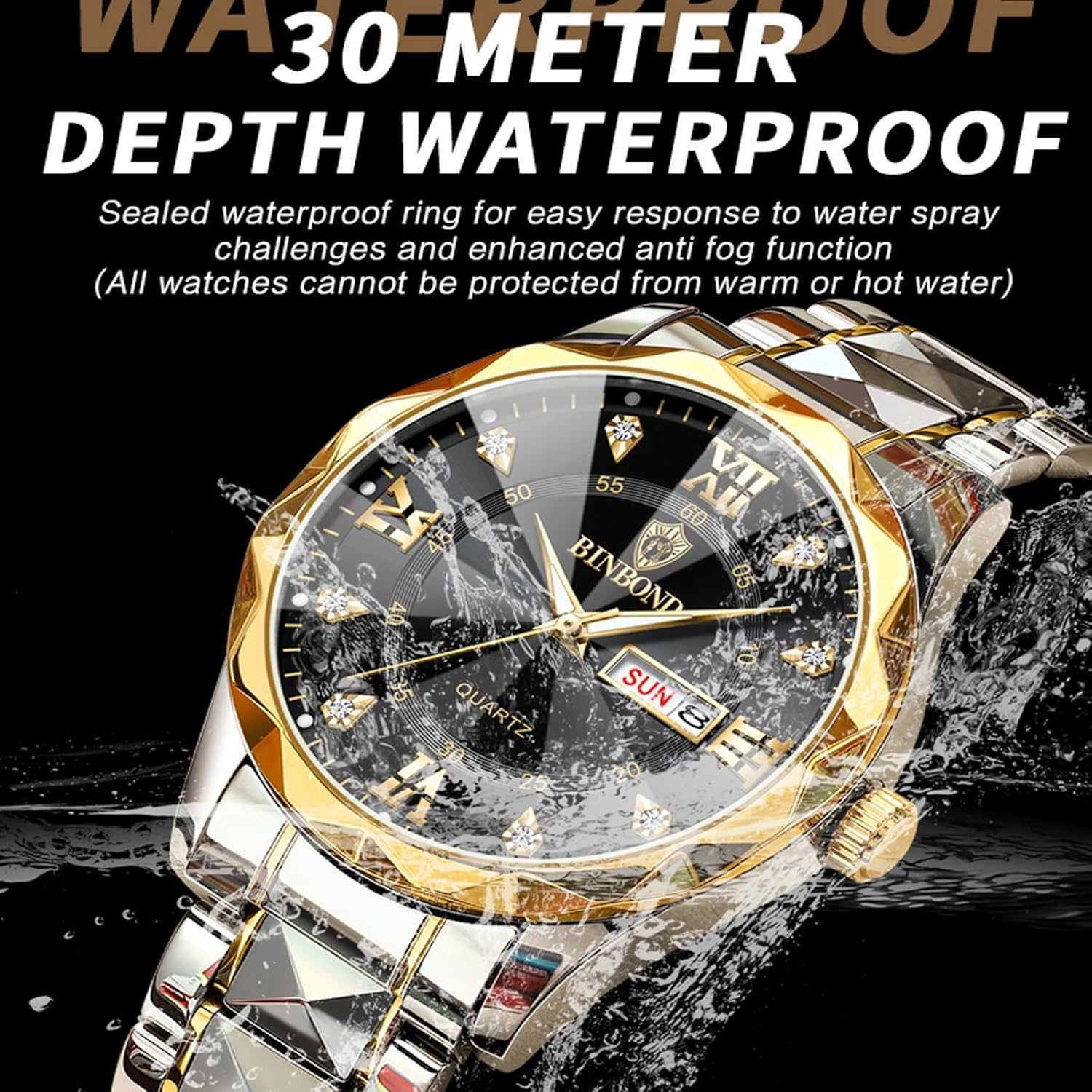 Watch for Men Stainless Steel Diamond Business Dress Analog Quartz Waterproof Luminous Date Two Tone Luxury Casual Mens Wrist Watches Z250922