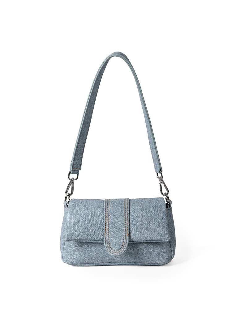 2025 New Women's Korean Niche Design Denim Flip-Top Shoulder Underarm Commuting Versatile Hand-Held Small Square Bag