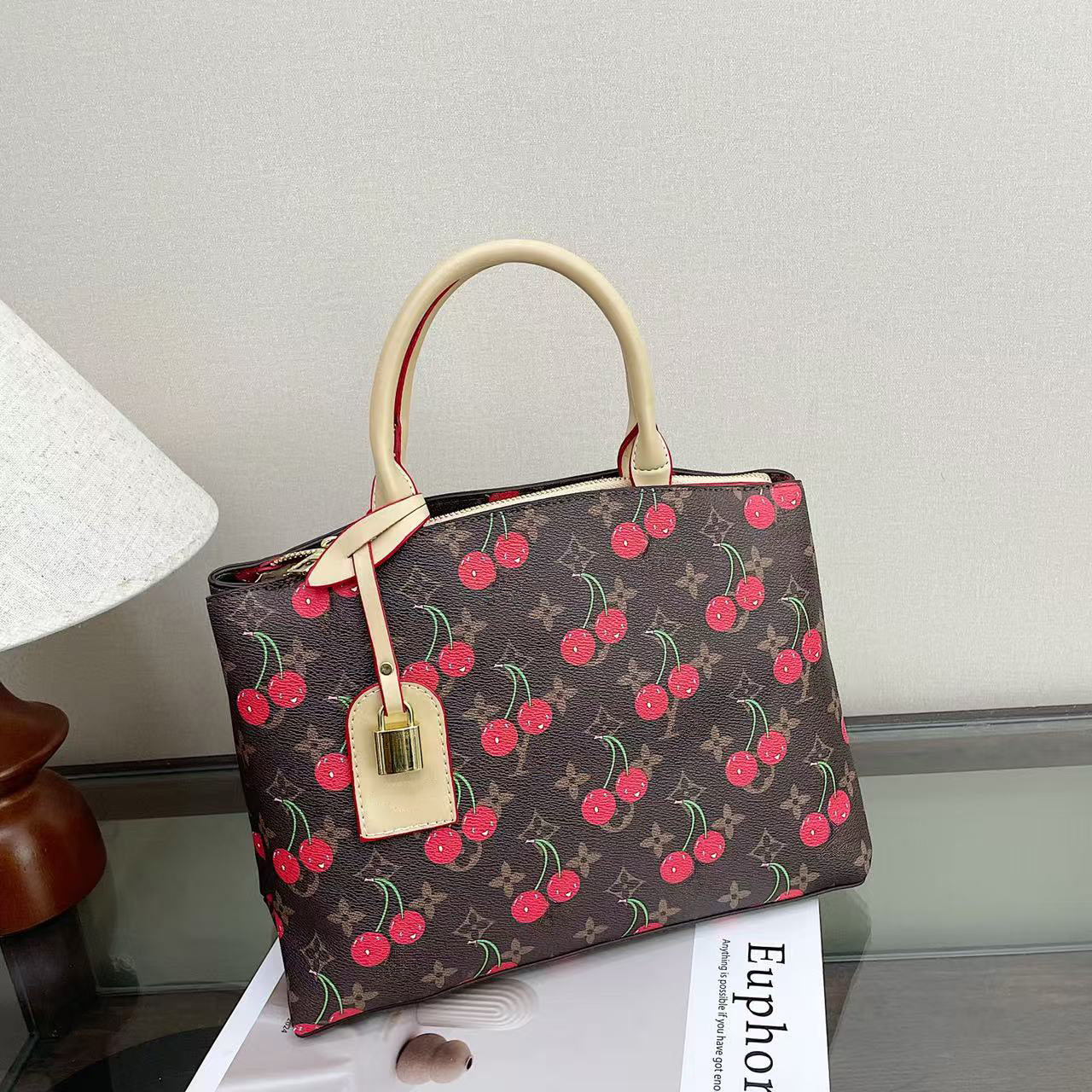 Trendy classic Cherry - Printed Top - Handle Bag, Durable Material &Unique Print & Practical Structure, Suitable for commuting, shopping,Weekend Trips, Social Gatherings
