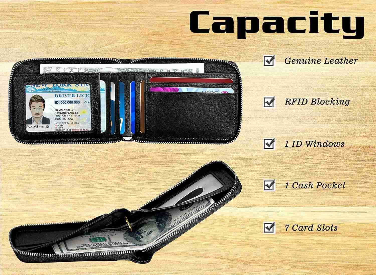 Admetus Mens Zipper Wallet Leather Bifold Wallets Slim RFID Blocking Zip Around Credit Card Holder Compact Small Wallet Z250922