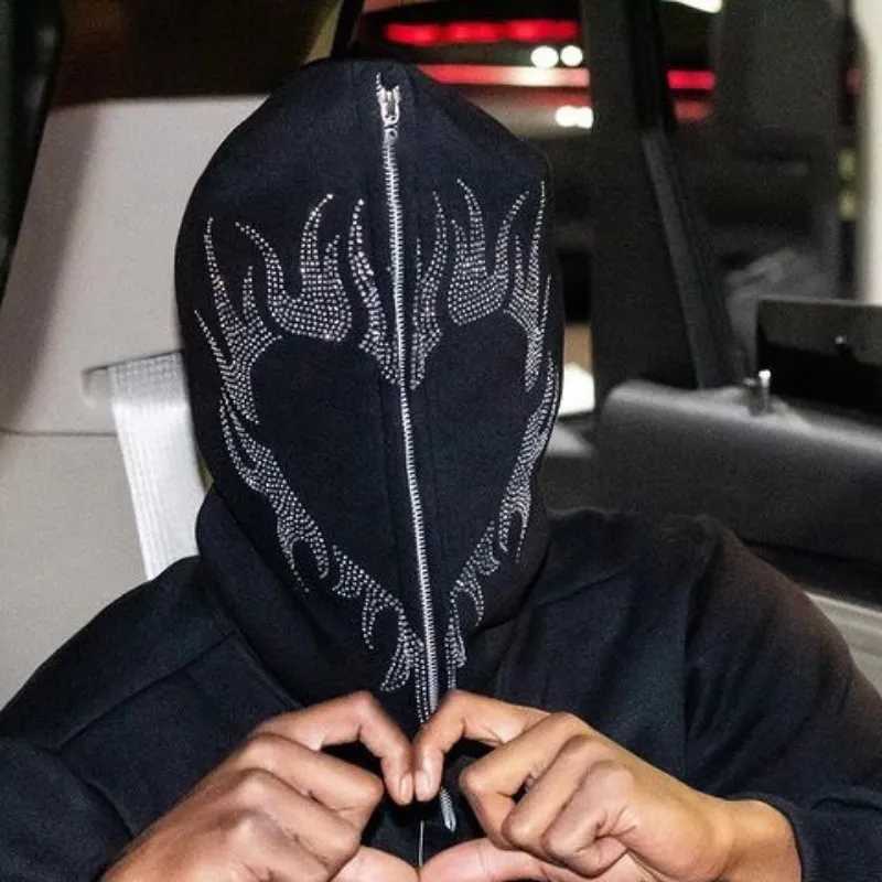 Y2K Jacket Men hoodies emo Zip Hoodie Rhinestone Pattern goth Sweatshirt Sport Coat Pullover Gothic Long Sleeve Oversized hoodie W250922