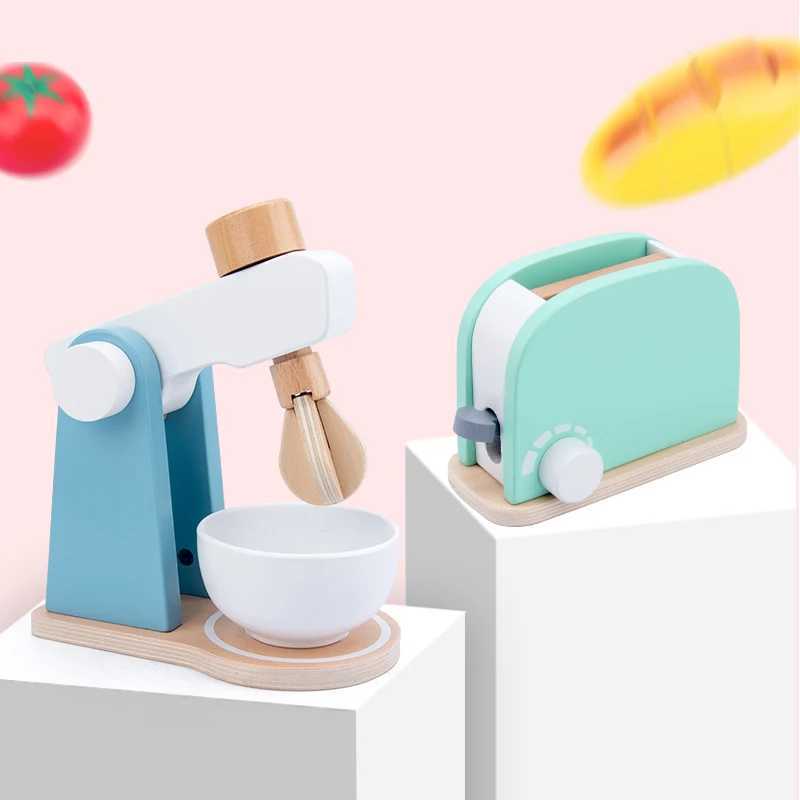 Wooden Kitchen Toy Set Coffee Machine Juicer Blender Toaster Oven Childrens Cooking DIY Simulation Scene Gifts For Kids C250922
