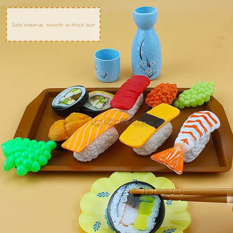 Kids Kitchen Simulation Barbecue Japanese Food Pretend Play Sushi Tuna Shrimp Wasabi Sashimi Toy Set Girl Boy Cooking Toys Model C250922