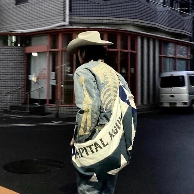 Men's Jackets KAPITAL Double-Sided Wear Denim Heavyweight Bone Embroidery Zip Loose Jaet Coat Ex Spring Autumn Winter Thi Long Sve - view 6