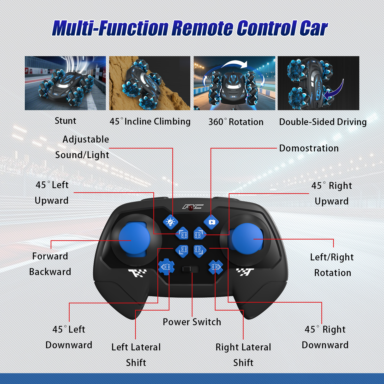 Blue - Small Dual-Sided Vehicle (Single Remote Control)