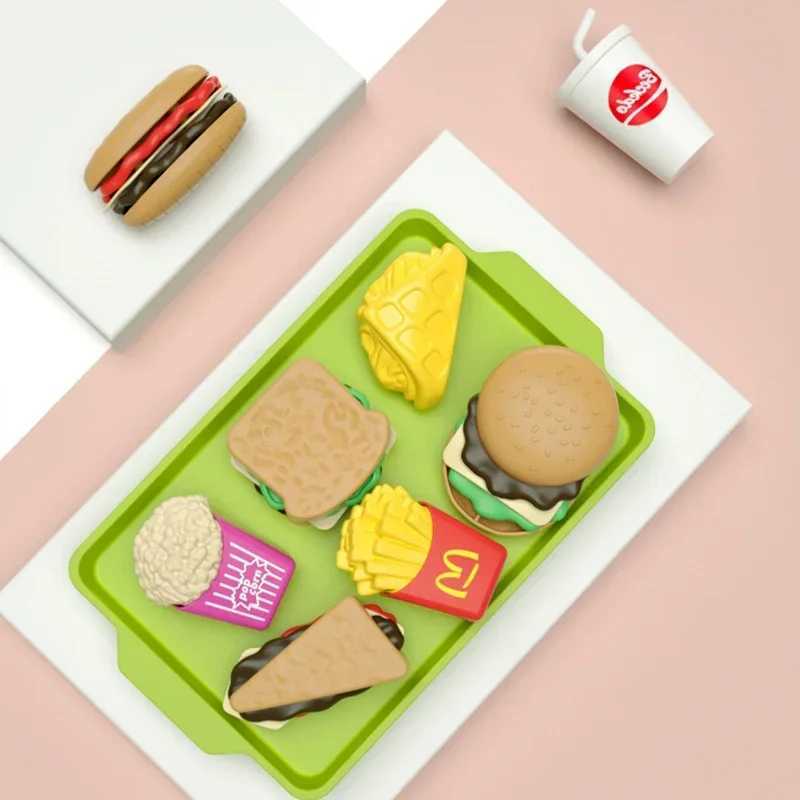 9 PCS Detachable Plastic Hamburger Pretend Toy Fast Food Play Set for Kids with Hamburger Fries Coke Sand Popcorn and Tray C250922