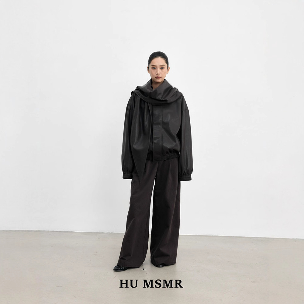 Guangzhou Thirteen Lines HUMSMR Autumn Loose Casual Leather Jacket with Shawl Z0095