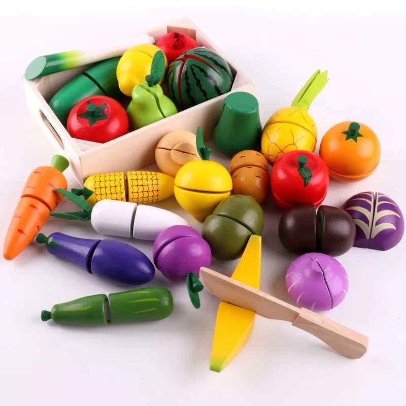 Magnetic Wooden Cutting Fruits Vegetables Pretend Play Simulation Kitchen Toys Classic Game Montessori Educational Toys For Kids C250922