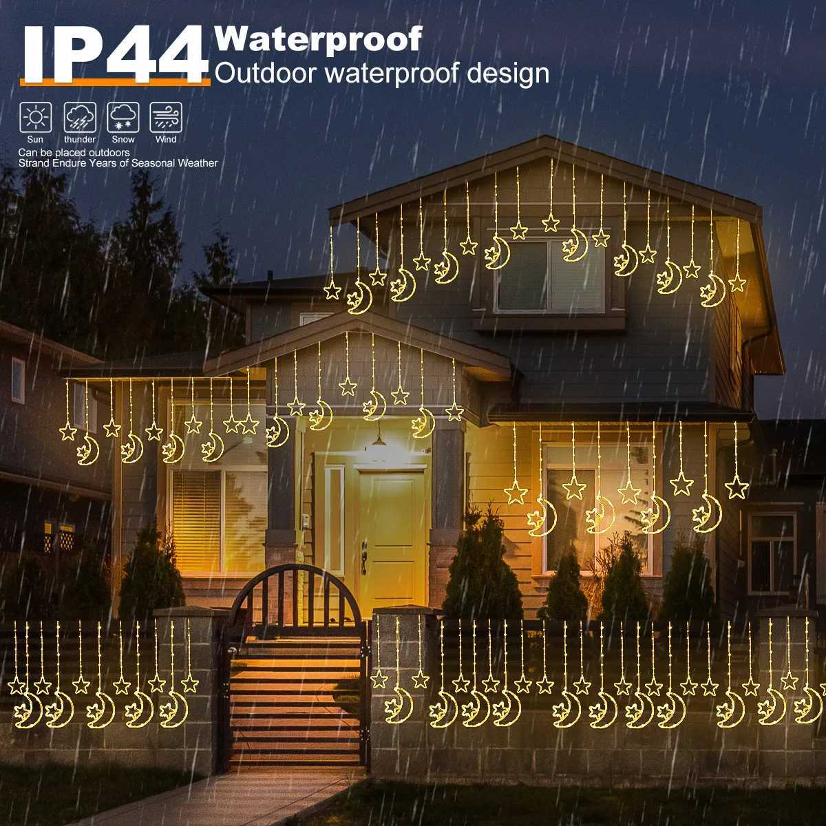 3M Solar Star Moon Light String 120LED Outdoor Lighting String Lights 8 Modes for Ramadan Wedding Party Home Decoration Z250922