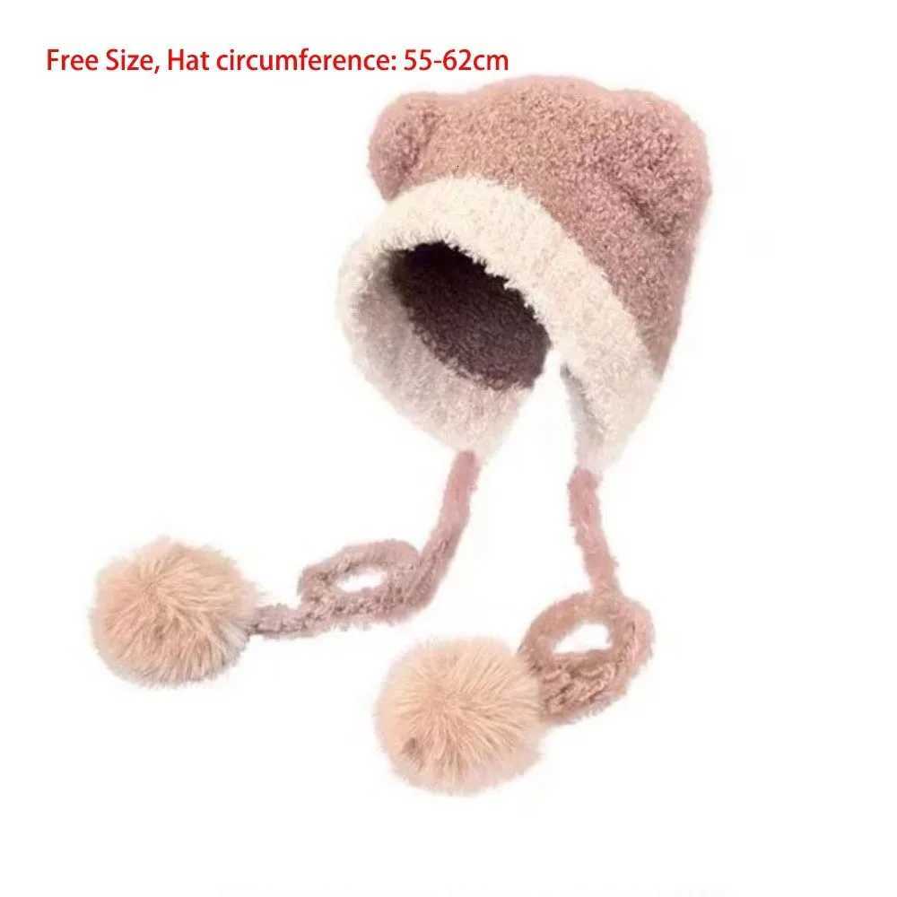 New Cute Bear Knitted Hat Pp Fur Balls Pr C Windproof Knitted Beanie Hat Autumn and Winter Y250920