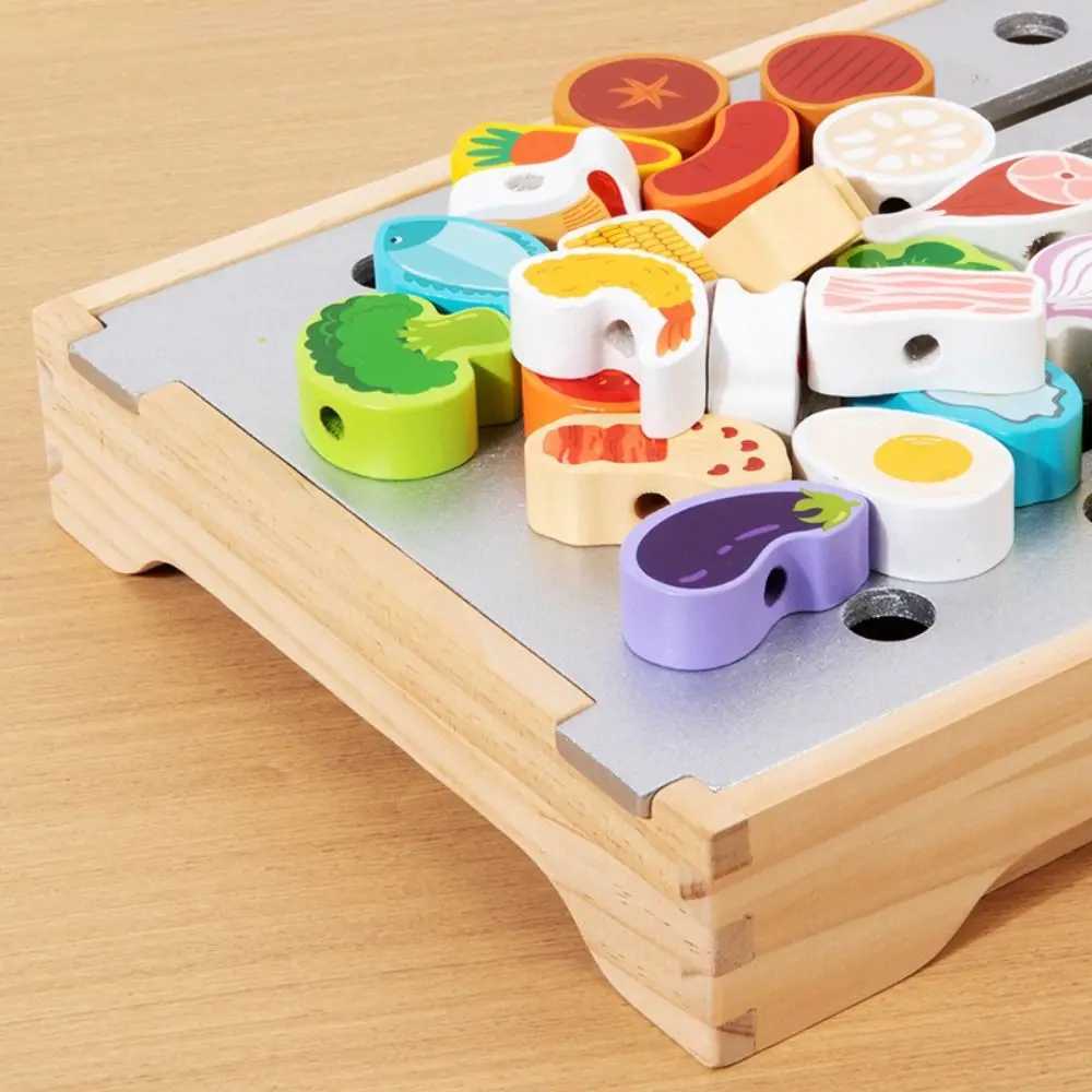 Wooden Pretend Play Kitchen Toys Simulation Food Play House Simulated Barbecue Set Montessori Cognitive Kids Pretend Cooking Toy C250922
