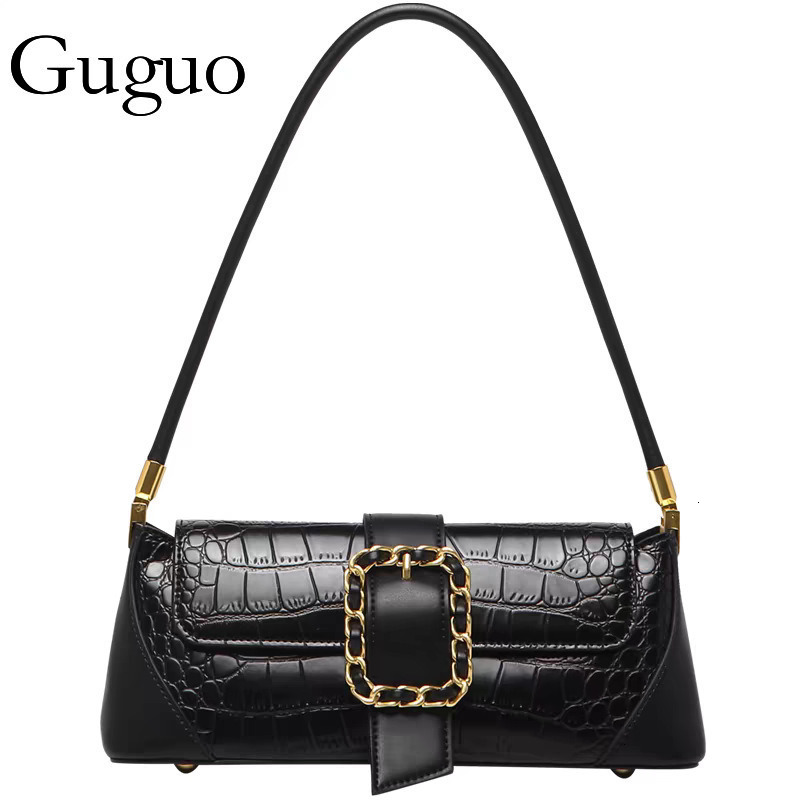 Luxury Bag Guguo Designer Bag Foreign Trade High-end Bag For Women With Metal Buckle, Baguette Bag, Shoulder Bag, Underarm Bag Commuter Bag For Women