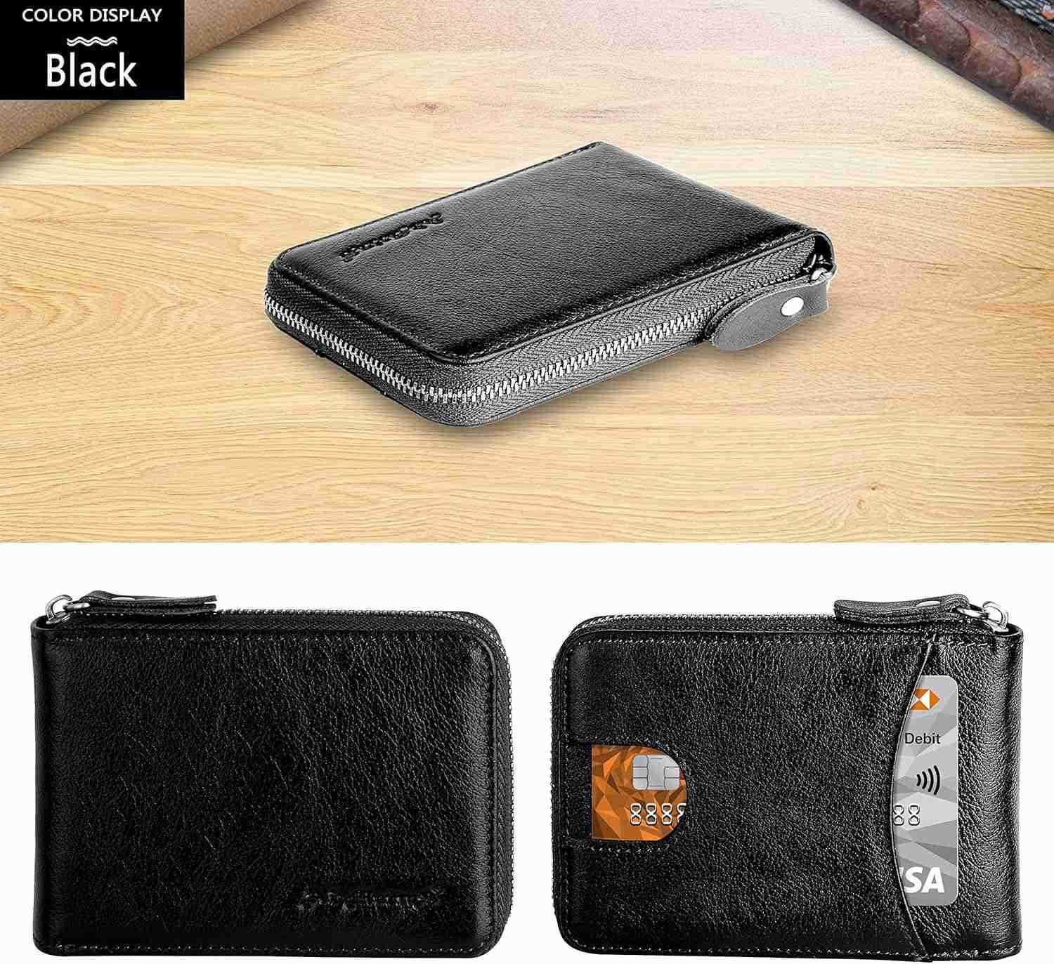 Admetus Mens Zipper Wallet Leather Bifold Wallets Slim RFID Blocking Zip Around Credit Card Holder Compact Small Wallet Z250922