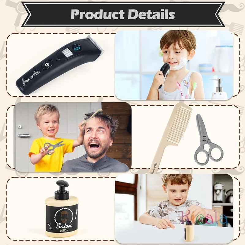Barber Shop Pretend Play Toy Haircut Barber Set Toy Hair Salon Play Set Kids Shaving Kit Birthday Gifts for Boys 3 Year Old 250920