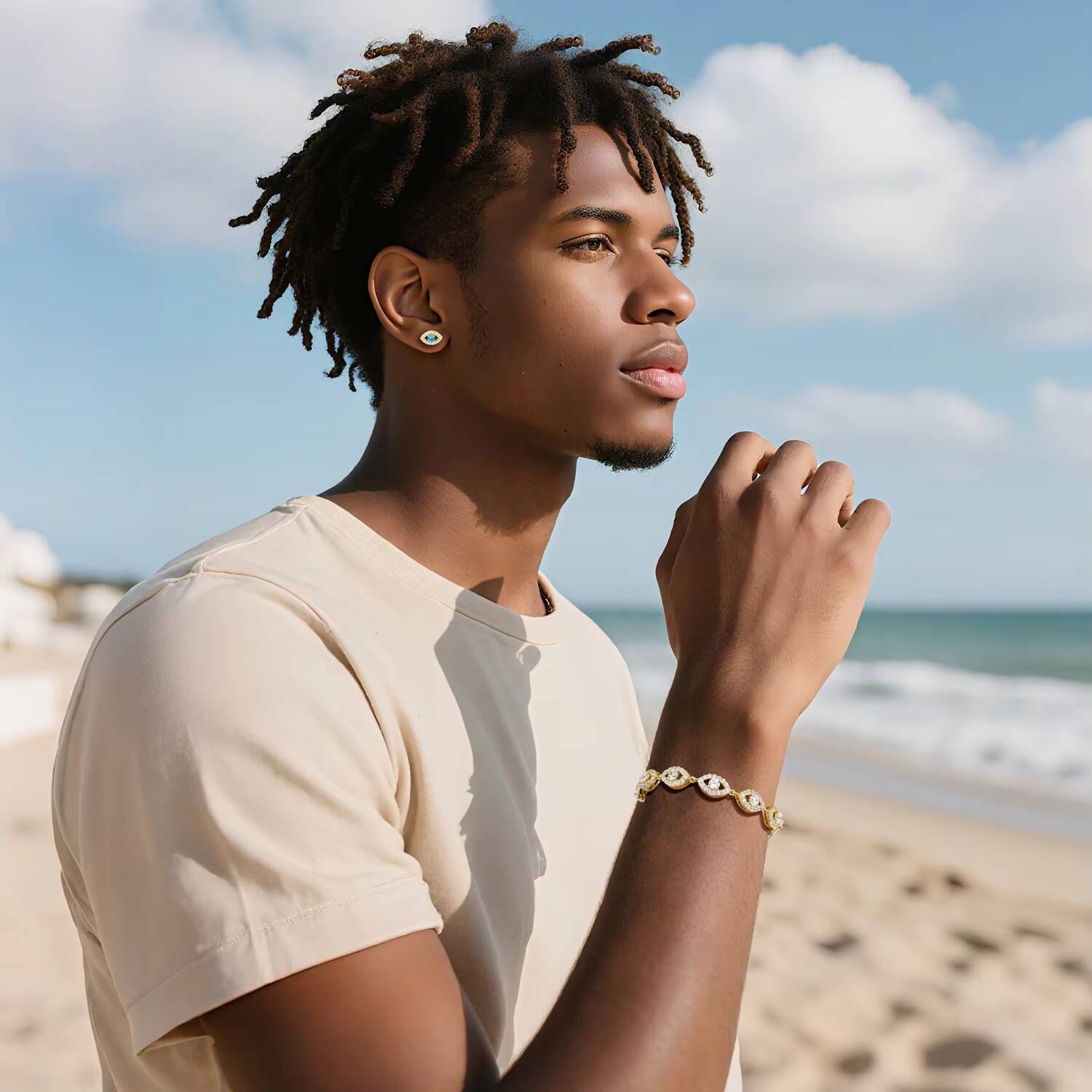 High Quality Jewelry Fashion 15mm Gold Plated 925 Sterling Silver VVS Moissanite Diamond Evil Eye Tennis Bracelet for Men Women