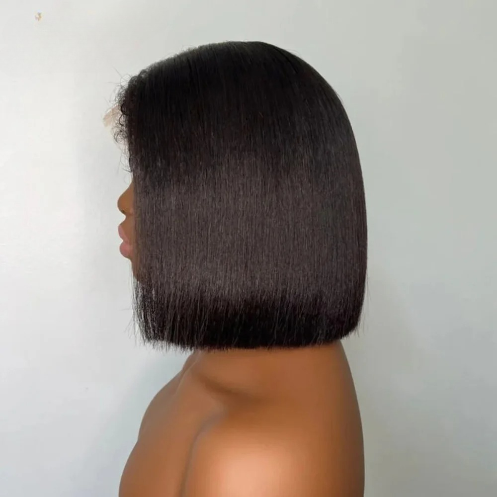 Black Kinky Straight Human Hair Wigs 4c Edges Short Bob Lace Wig Yaki Straight 13x4 13x6 HD Lace Frontal Wig Brazilian Hair Preplucked Ready To Wear f