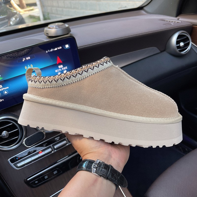 Free Shipping 2025 Women's Ethnic Bohemian Woven Platform Snow Boots Shearling Leather Wool Lined Non-Slip Winter Bootie Slippers