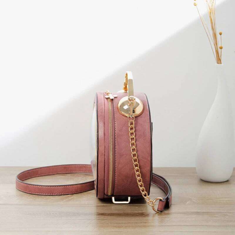 Designer Luxury Fashion PU Leather Women Lady Vintage Clock Round Handbag Crossbody Shoulder Bag Chain Purse