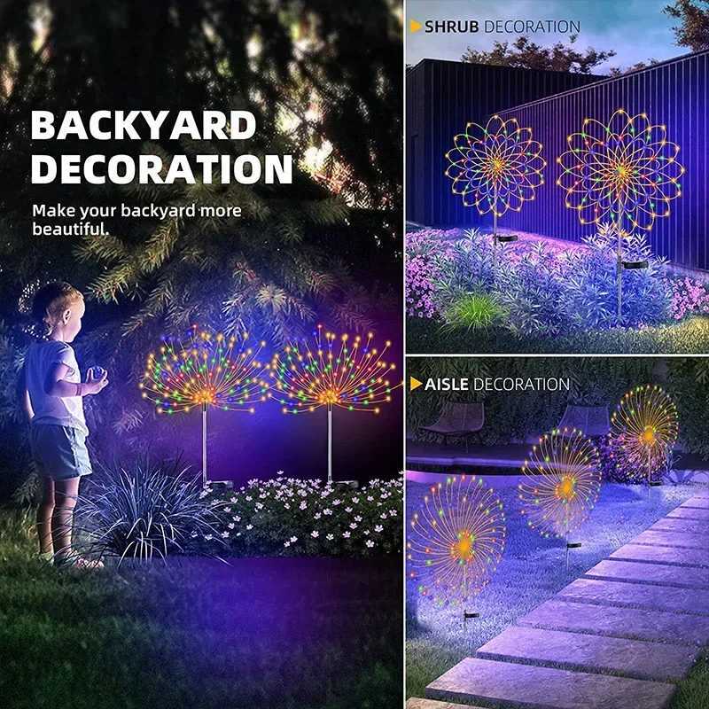 124Pcs Solar LED Firework Fairy Light Outdoor Garden Decoration Lawn Pathway Light For Patio Yard Party Christmas Wedding C250922