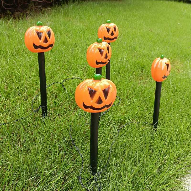 5pcslot Hallowee Decor Solar Lights Outdoor Waterproof Garden Pumpkins LED Lights Lamp Decorations Lawn Ground Plug Light C250922