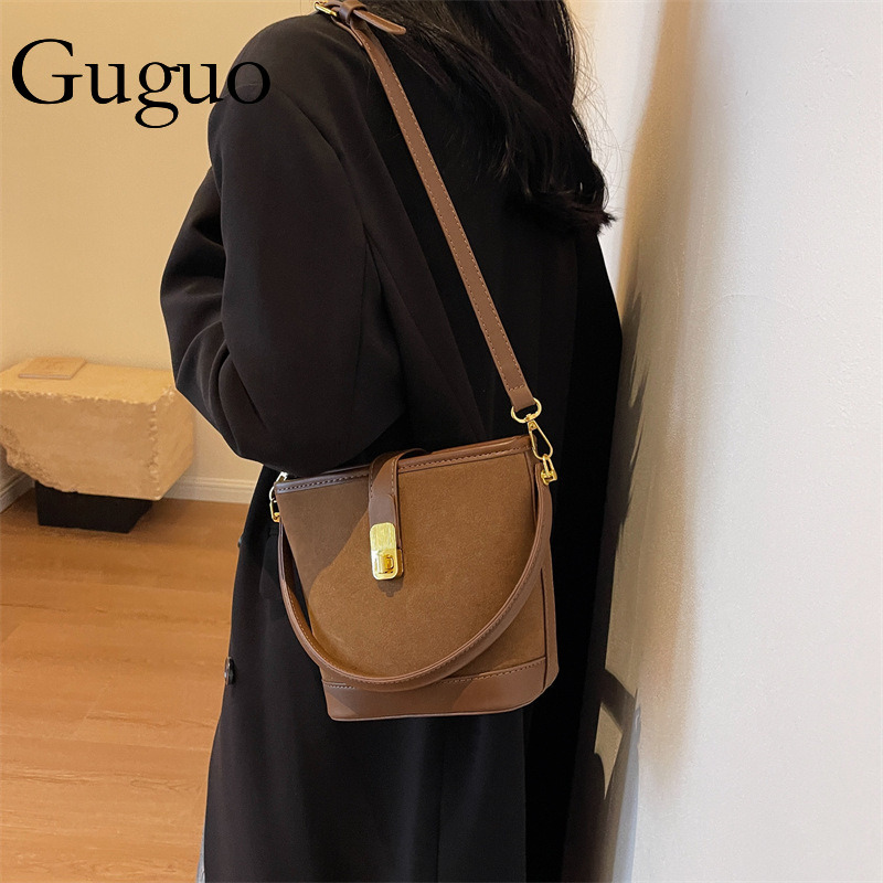 Guguo Designer Luxury Bag Bag Autumn Winter Women's Bag Matte Bucket Bag High-end Large Capacity Shoulder Crossbody Elegant Niche Handbag Underar