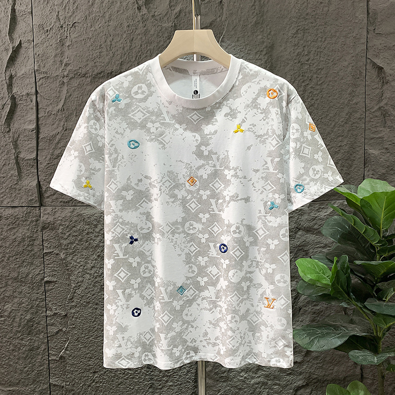 Men's T-shirt High-end Luxurious Design Breathable Black And White Retro Floral Print Summer Short-Sleeved Business Casual Top
