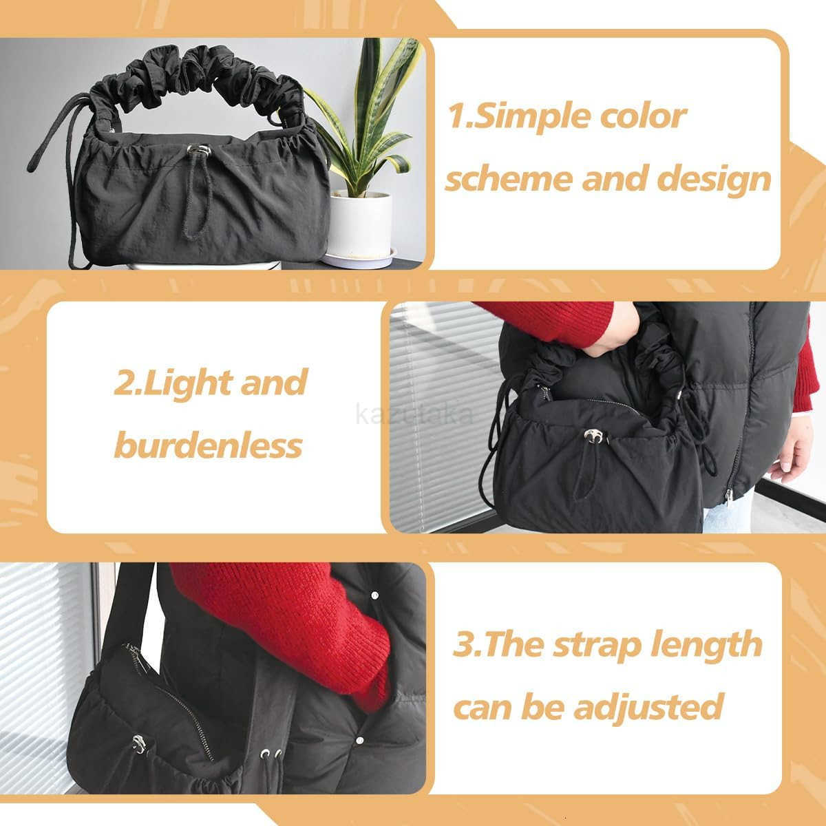 Nylon Crescent Bag Hobo Handbags Ruched Shoulder Bag Adjustable Strap Lightweight Casual Sling Bag Travel Tote Bags for Women Z250922