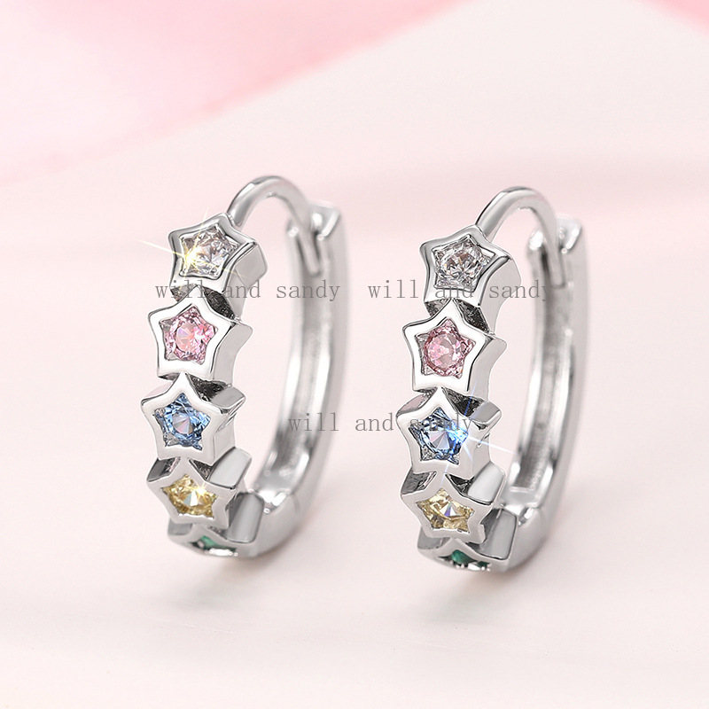 Sterling Silver Earrings Hypoallergenic Huggie Earrings for Women Colorful Multicolor Cubic Zirconia Hoop Earrings Jewelry Anniversary Birthday Gift