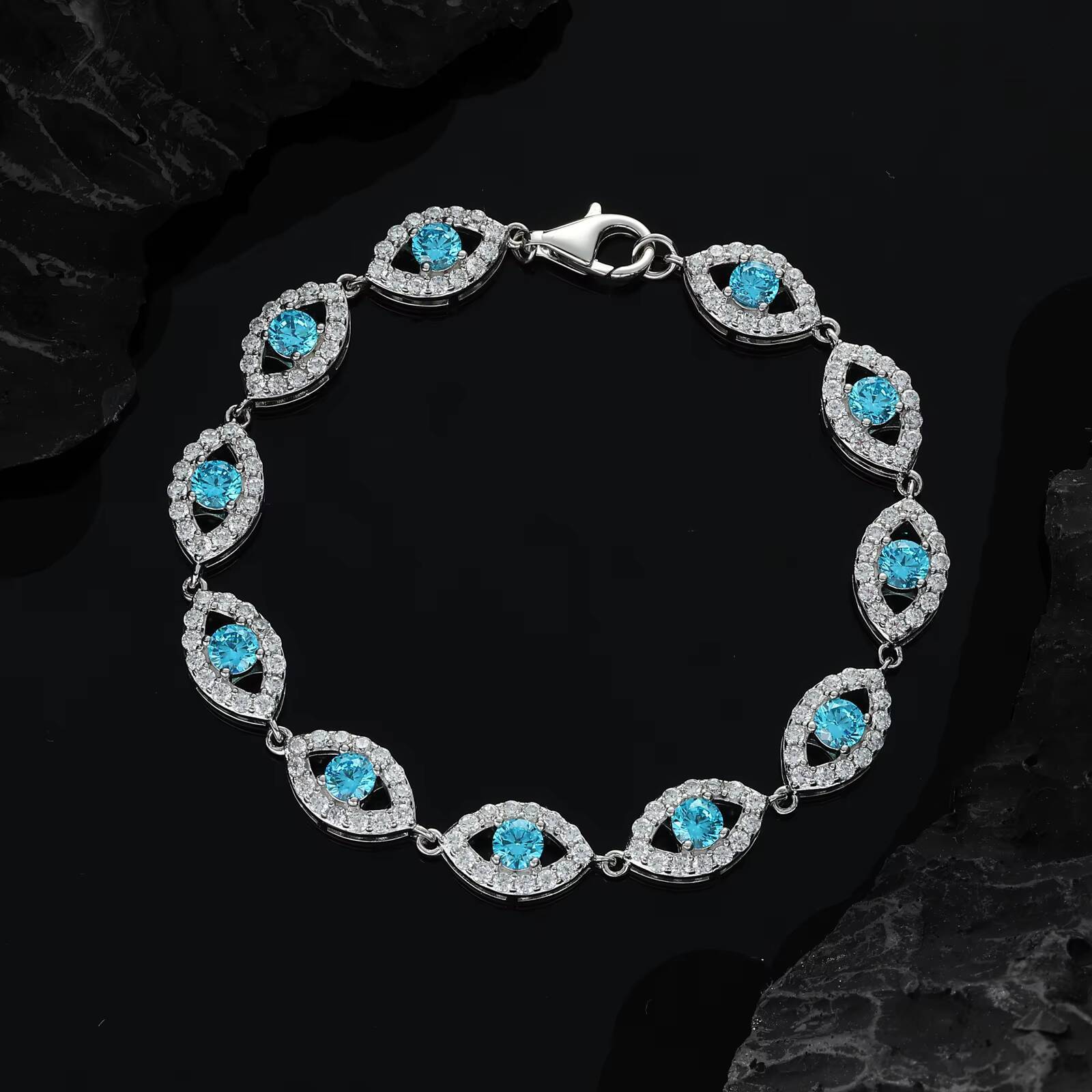 High Quality Jewelry Fashion 15mm Gold Plated 925 Sterling Silver VVS Moissanite Diamond Evil Eye Tennis Bracelet for Men Women