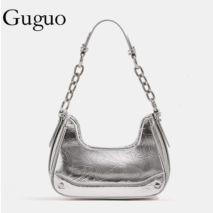 Guguo Designer Bag Handheld Chain Baguette Bag Luxury Bag Underarm Bag New Trendy Glossy Crossbody Women's Bag Niche High-end Versatile Shoulder 