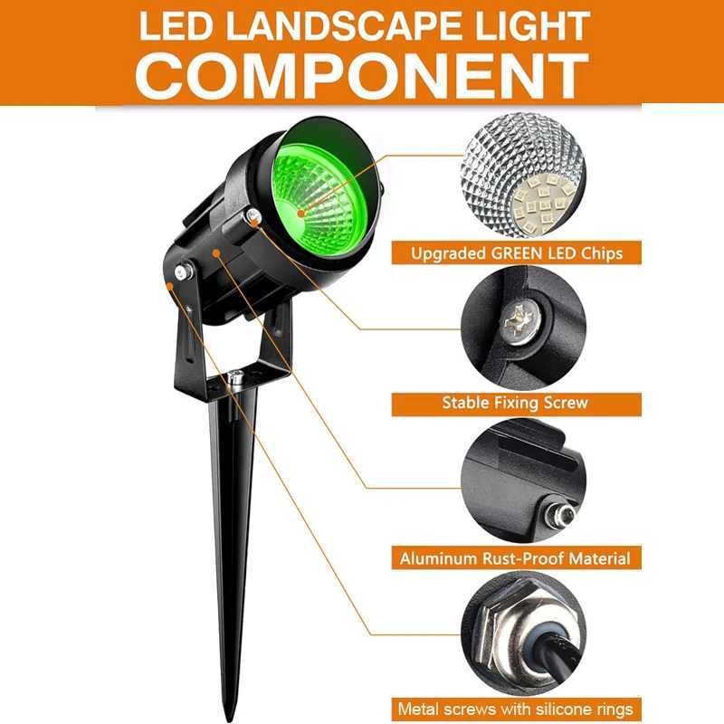 Green Spotlight Outdoor 9W IP65 Waterpoof LED Spot Light 110V 220V Landscape Lighting for Garden Tree Path Lawn 4pcs with Spike C250922