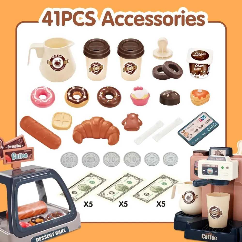 Coffee Machine Set Kitchen Toys Simulation Food Bread Pretend Play Shopping Cash Register For Kids C250922